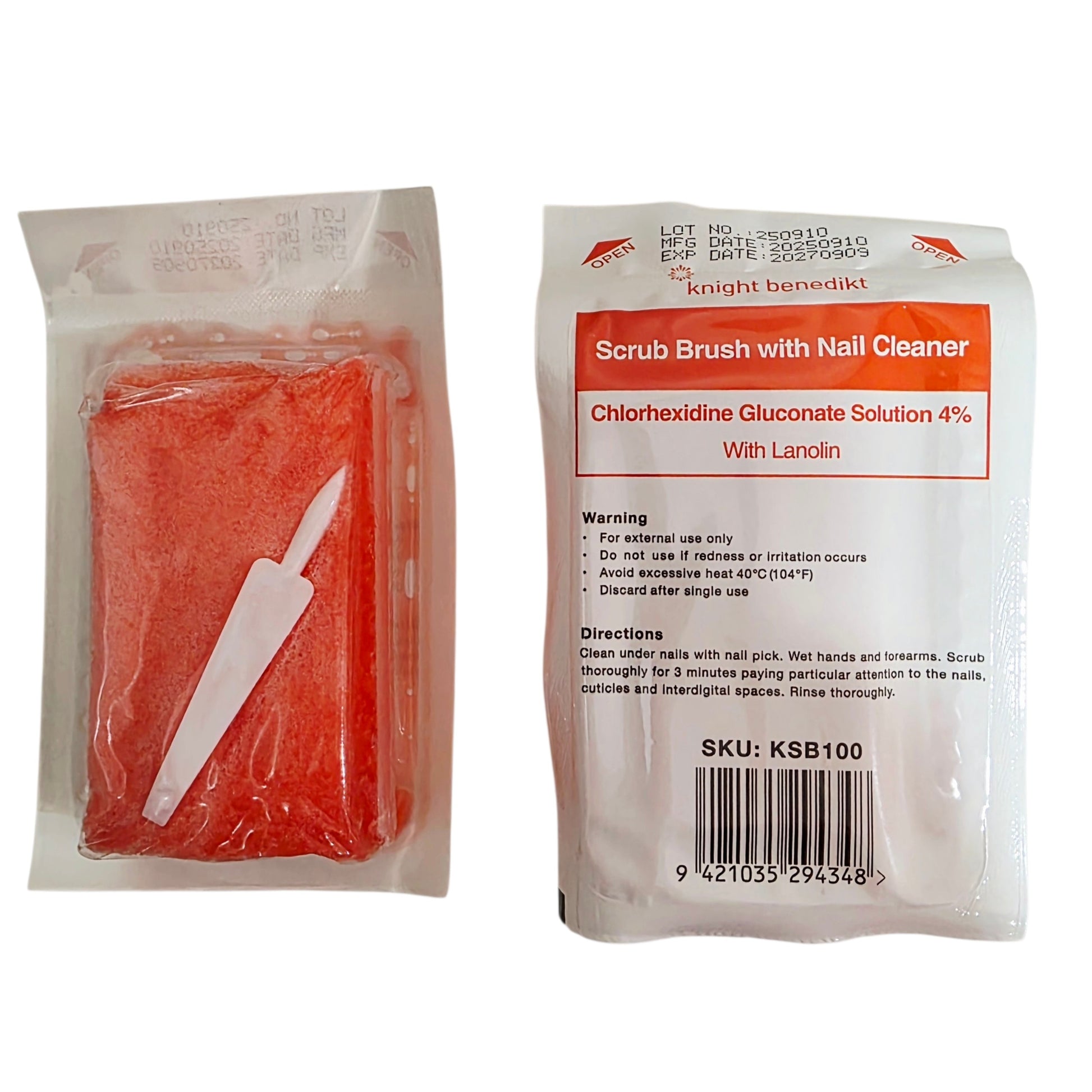 Knight Benedict Chlorheidine Scrub Brush wth Nail Cleaner in packet
