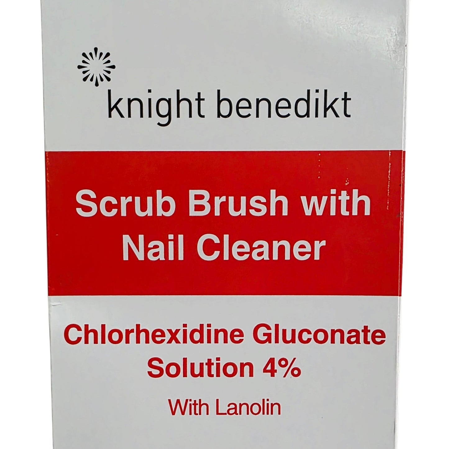 Knight Benedict Chlorheidine Scrub Brush wth Nail Cleaner packaging on a white background