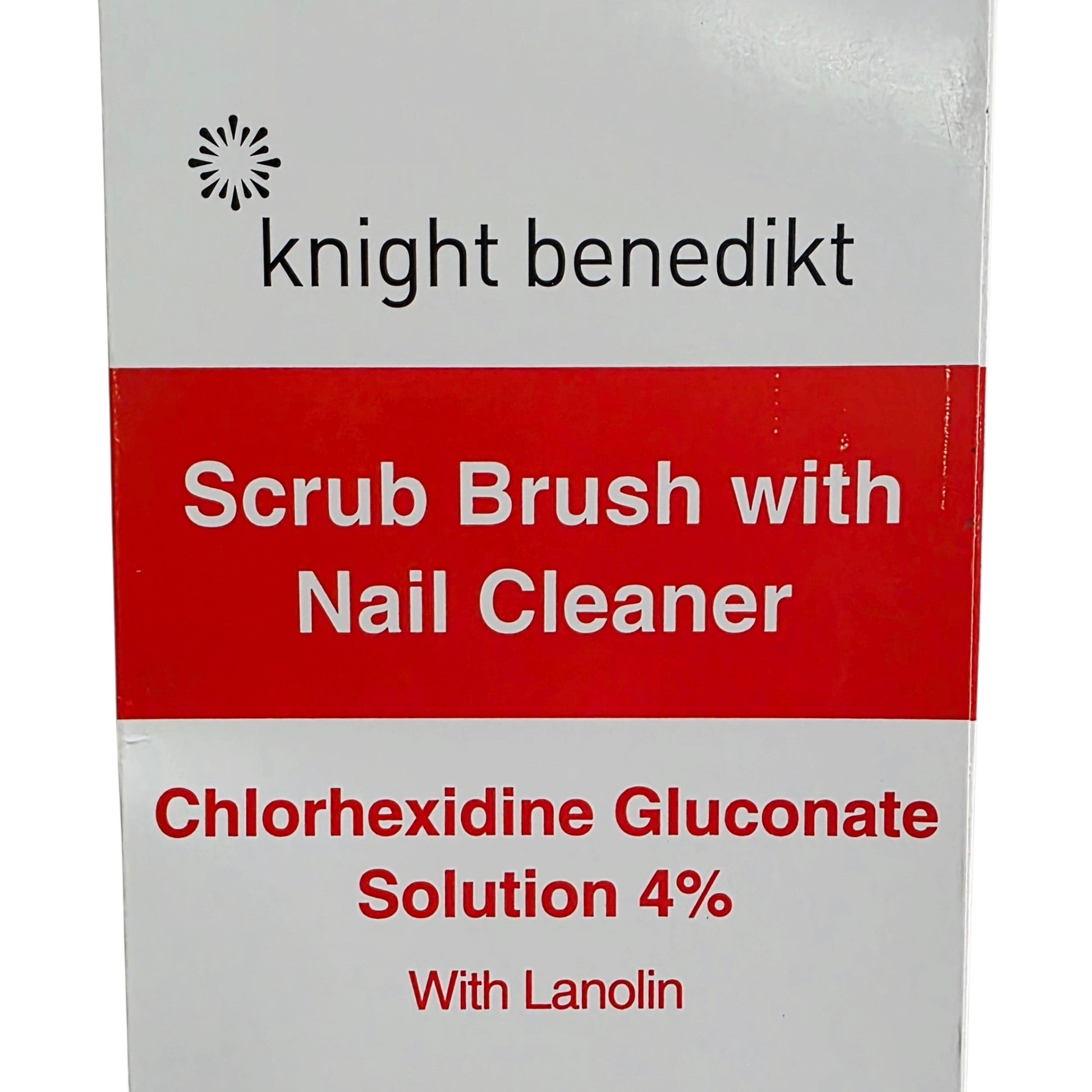 Knight Benedict Chlorheidine Scrub Brush wth Nail Cleaner packaging on a white background