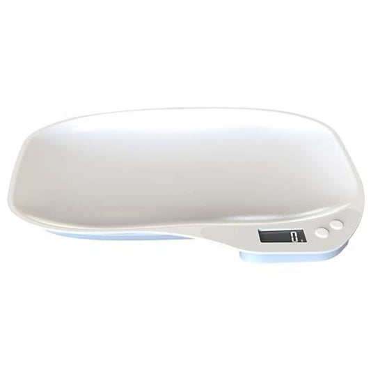 White electronic pet scale with a digital display on a white background