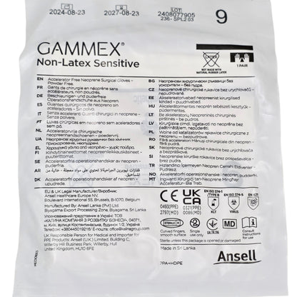 Gammex Non-Latex Sensitive glove packaging with text and branding