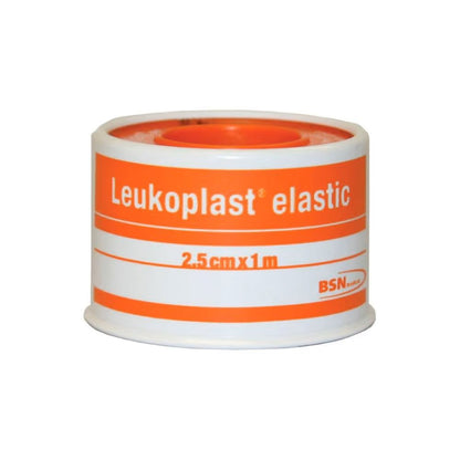 Leukoplast elastic bandage roll with orange and white packaging on a white background