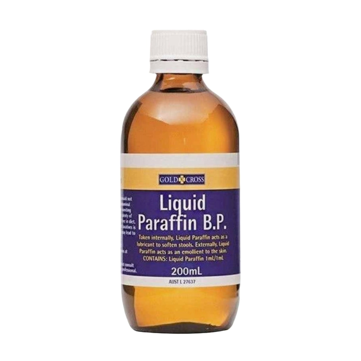 Bottle of Liquid Paraffin B.P. with a purple label on a white background