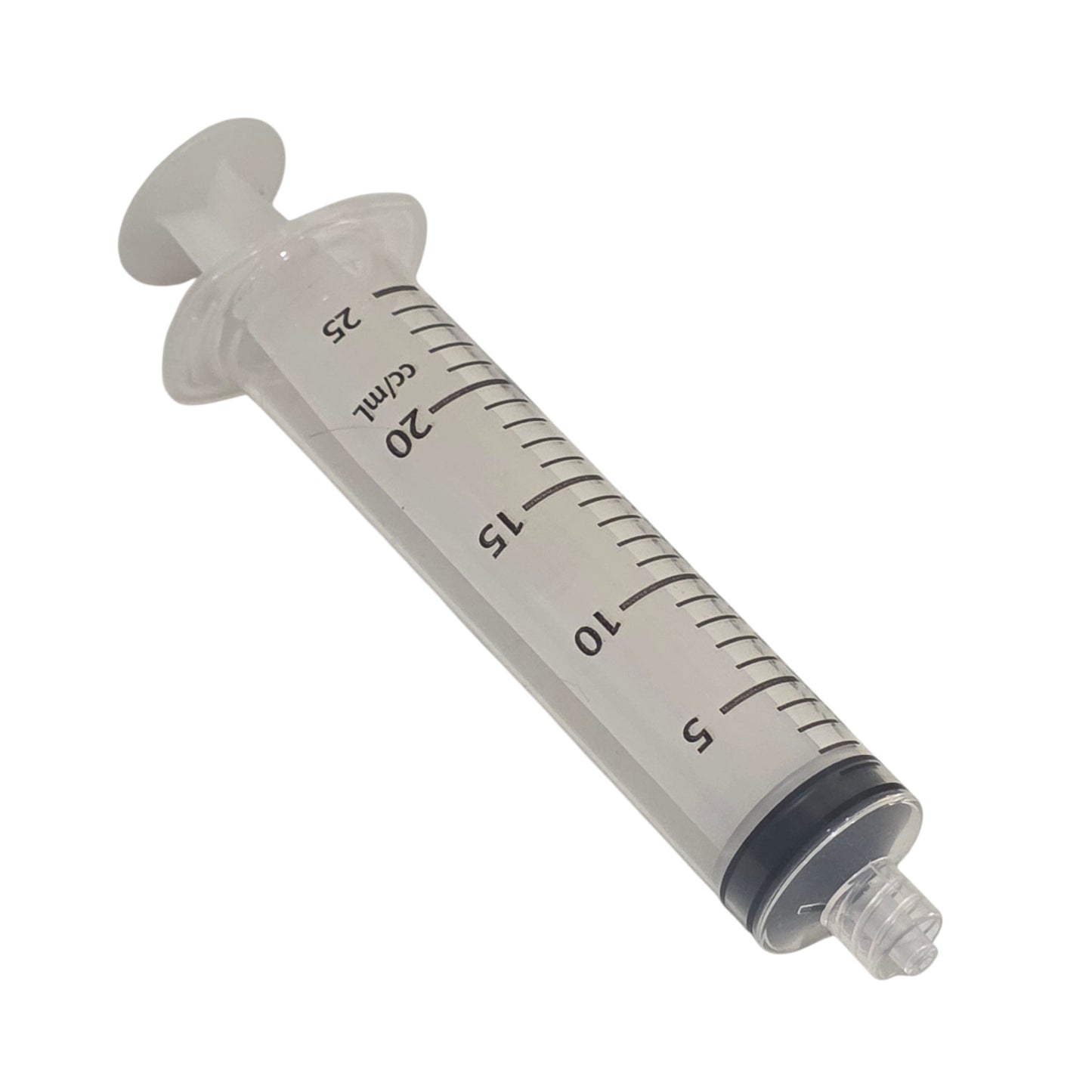 Luer Lock syringe with measurement markings on a white background