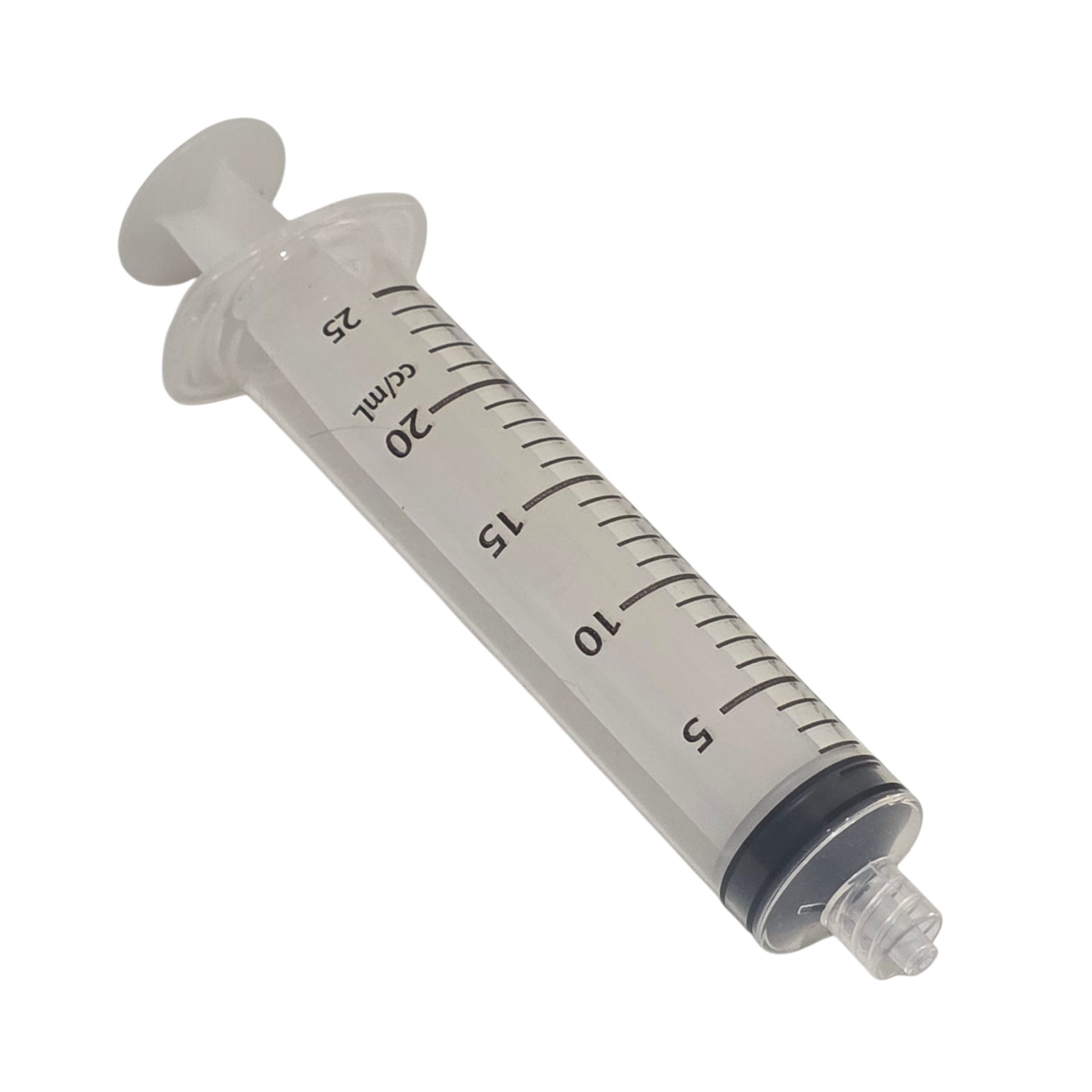 Luer Lock syringe with measurement markings on a white background