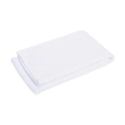 White folded microfibre towel on a white background