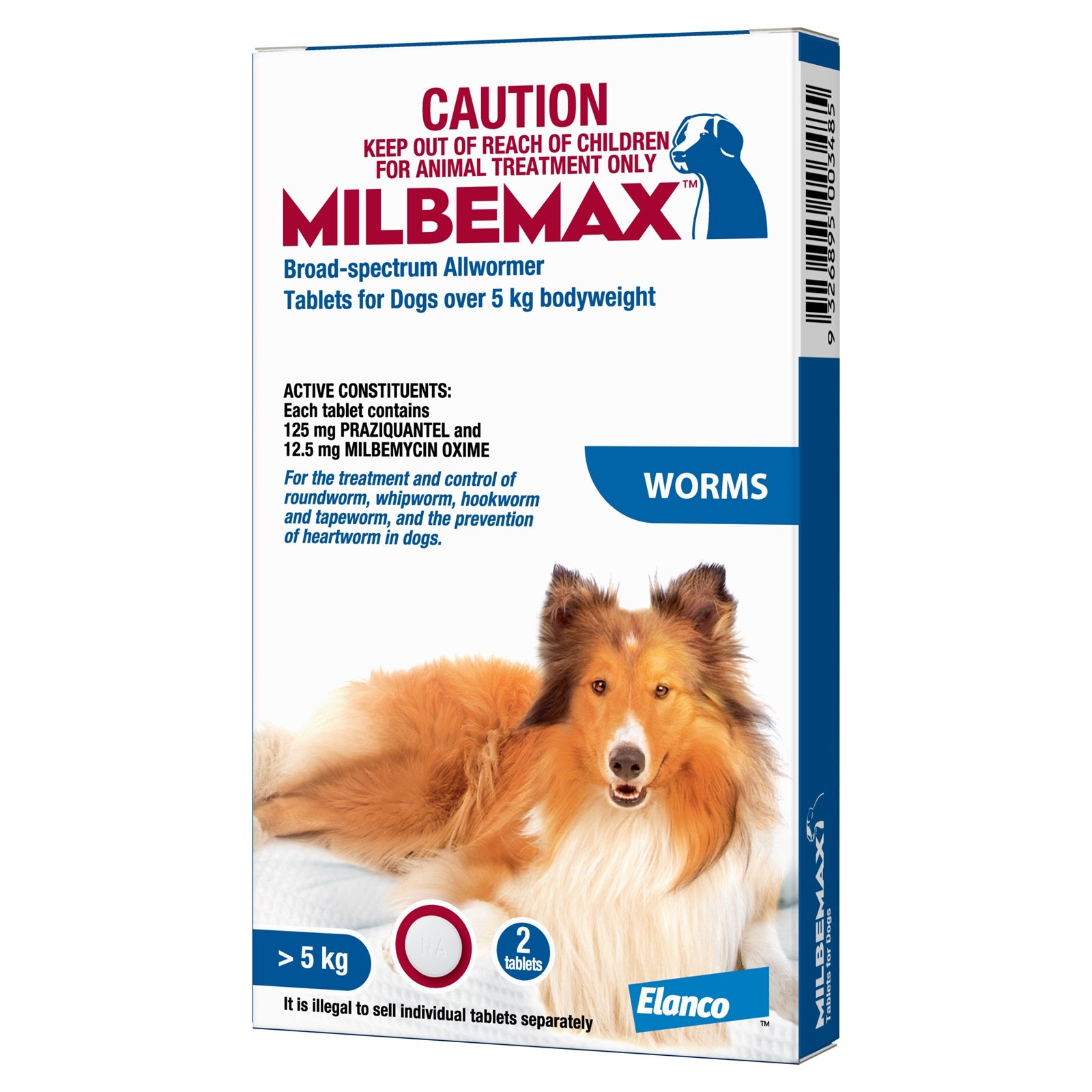 MILBEMAX dog worming treatment packaging with a dog on the label