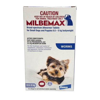Milbemax for small dogs packaging with a dog illustration on a white background