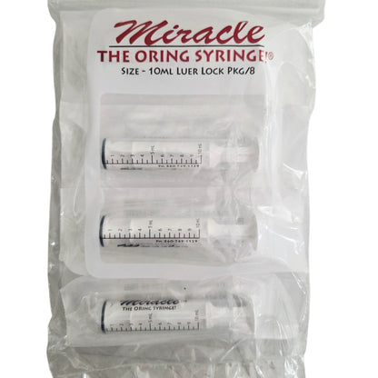 Packet of 8, 10mL syringes with 'Miracle' branding on a white background