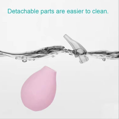 Nose & Throat Bulb Aspirator with detachable part being rinsed under water, text 'Detachable parts are easier to clean.'