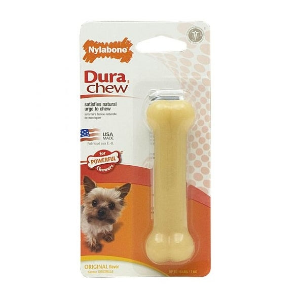 Nylabone Dura Chew petite dog toy packaging on a white background