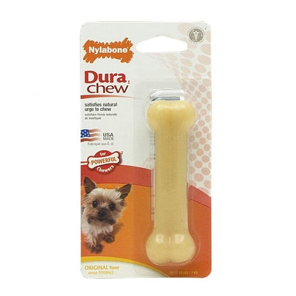 Nylabone Dura Chew petite dog toy packaging on a white background