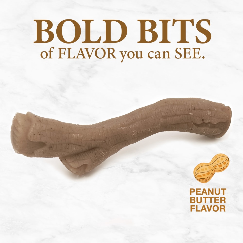Nylabone Gourmet Peanut Butter advert on a marble background.