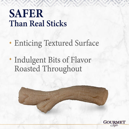 Nylabone Gourmet Peanut Butter Safer than Sticks on a marble background