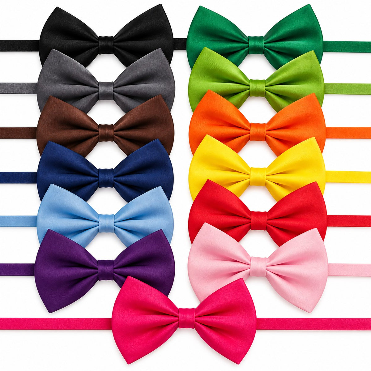 Collection of 12 colorful Oz Fur Kids bow ties on a white background