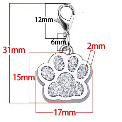 Paw Charm Sizing on a white background