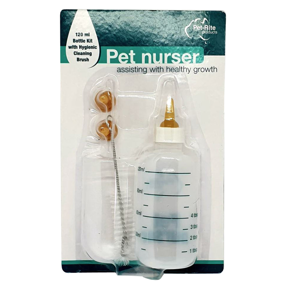Pet-Rite Pet Nurser Bottle Deluxe Kit in Packet with bottle, vcleaning brush and two extra teats
