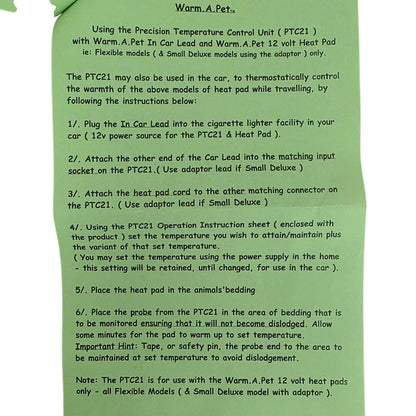 Green instruction sheet page 4  for Warm.A Pet heat pads with text on a white background