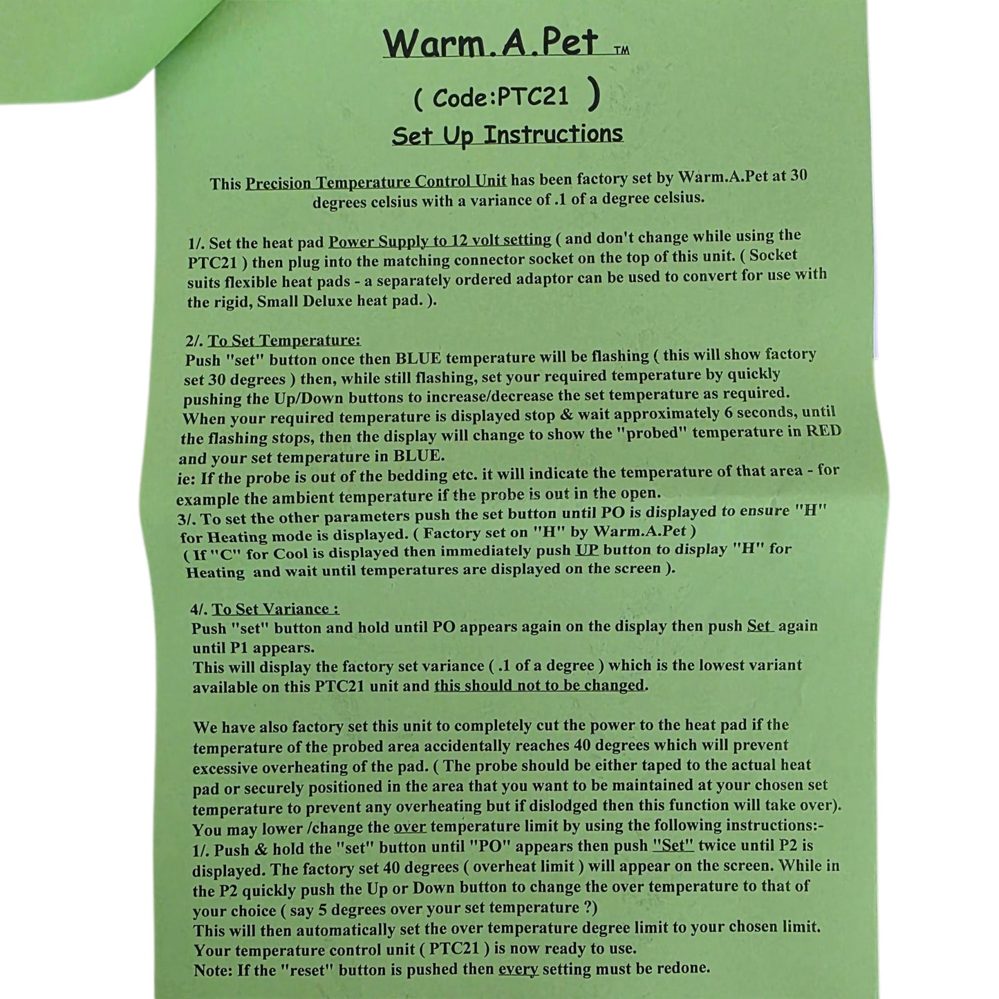 Precision Temperature Conttrol Unit Instructions Page 2 on a white background