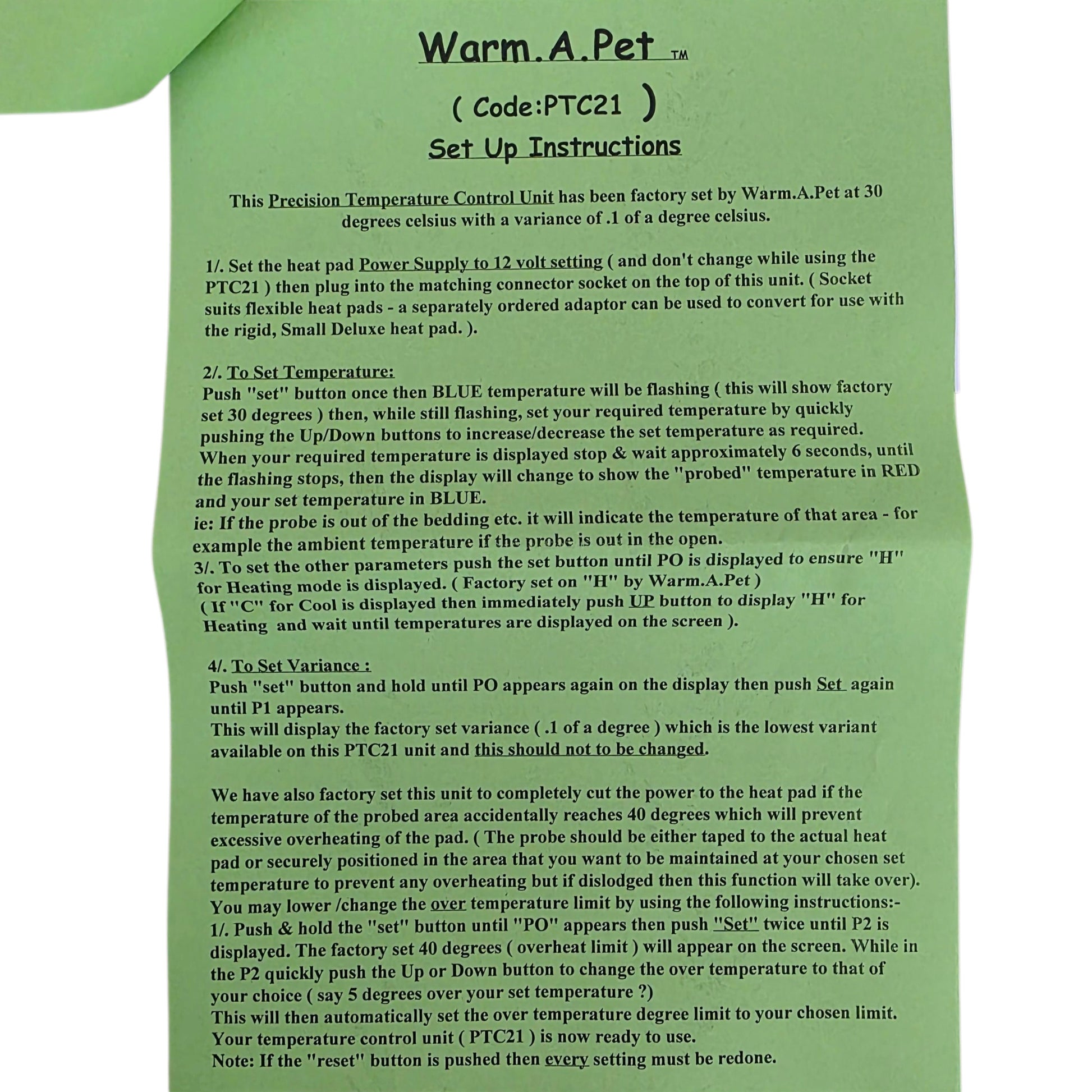 Precision Temperature Conttrol Unit Instructions Page 2 on a white background