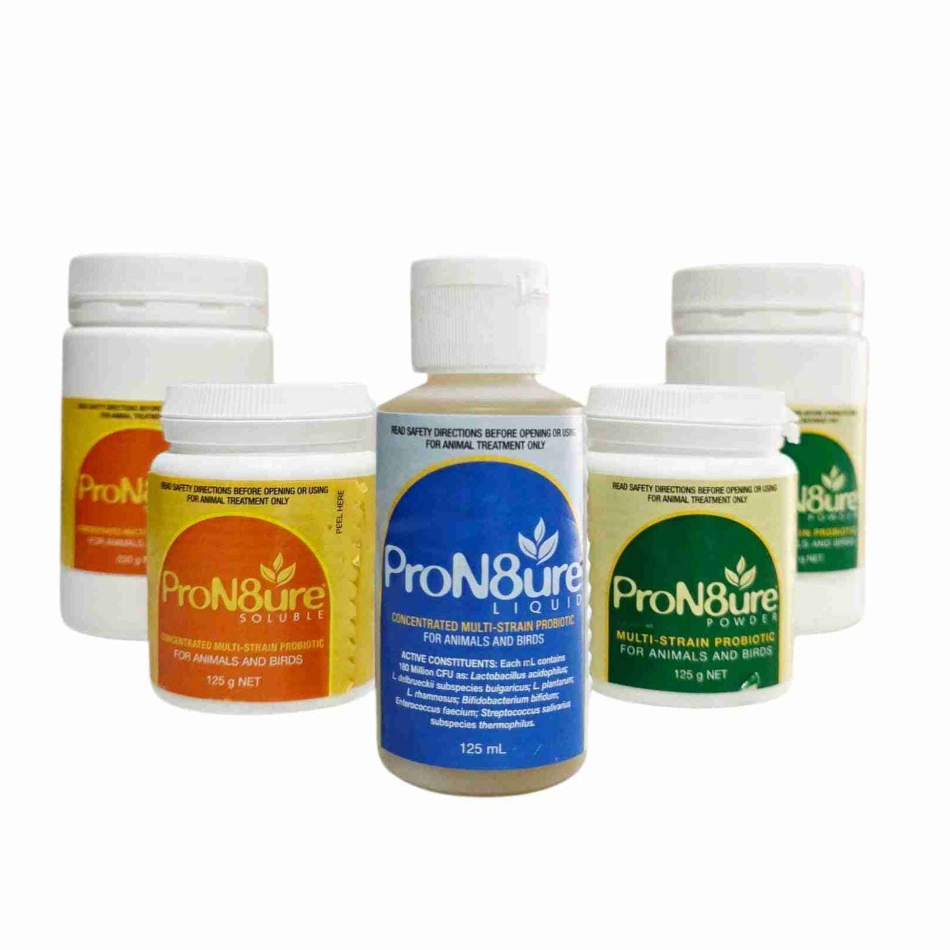 Collection of ProN8ure products including liquid, powder, and soluble forms on a white background