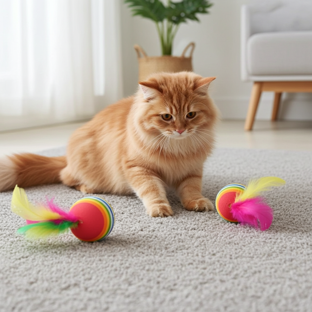 Rainbow Cat Ball with Feathers