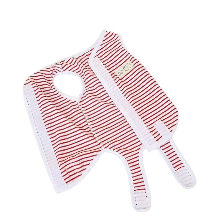 Red and white striped cat recovery suit on a white background