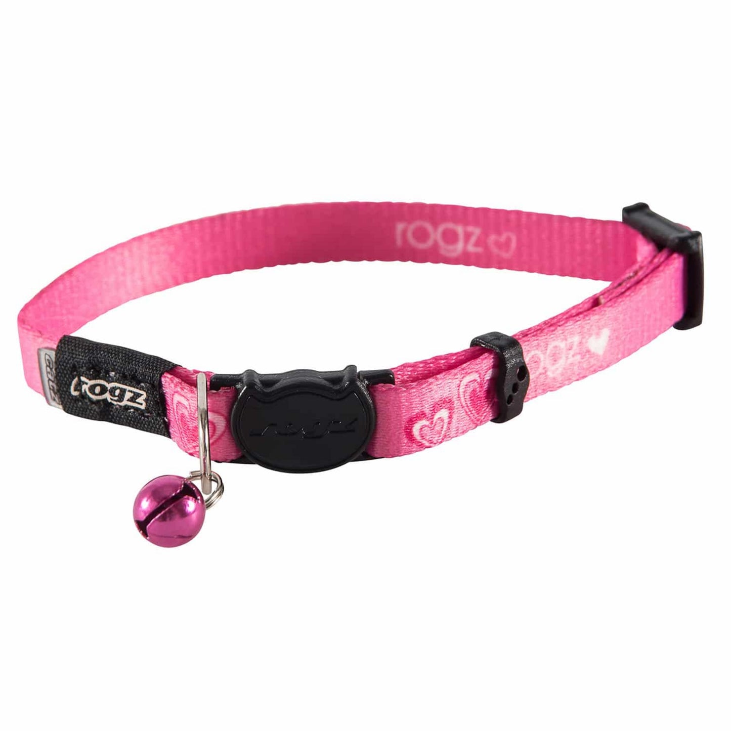 Rogz Pink cat collar with a bell and 'Rogz' branding on a white background