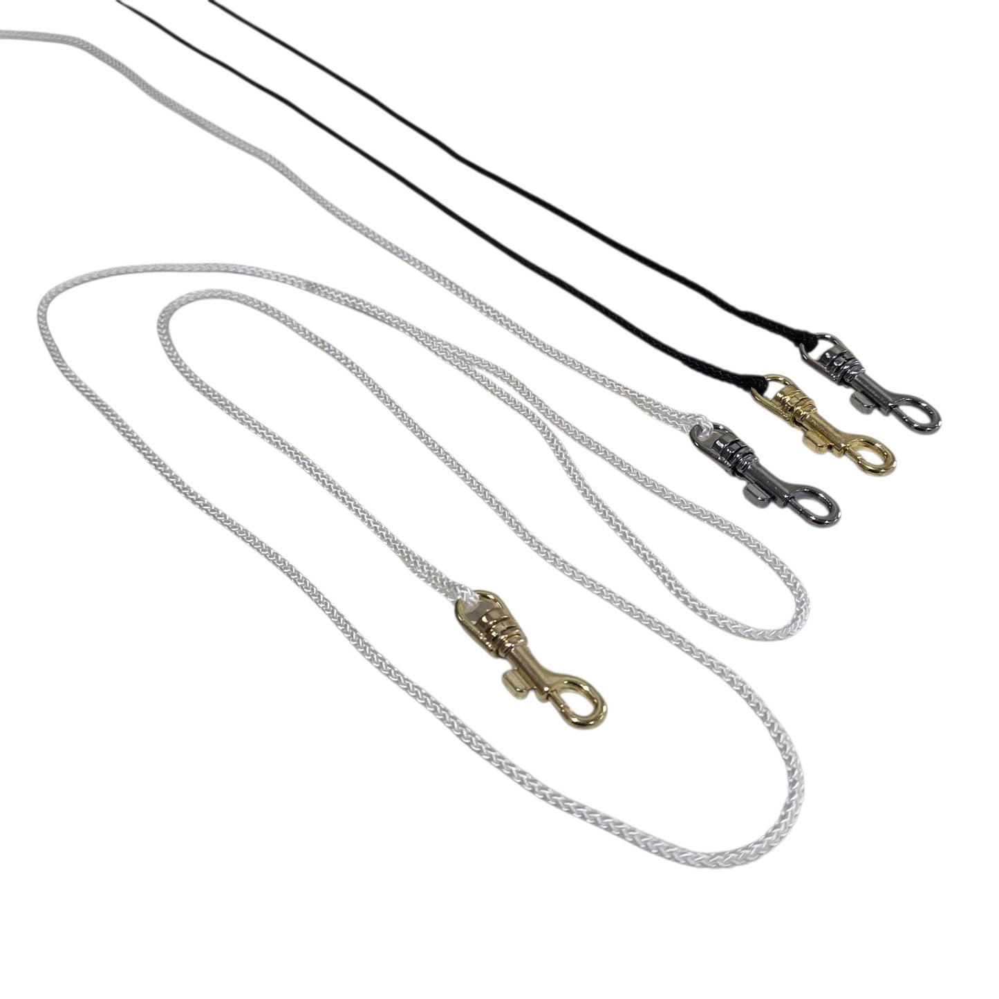 Four Round Show Lead 3mm with different color clasps on a white background