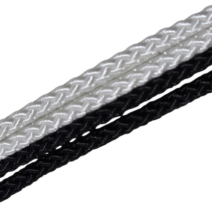 Round Show Lead 3mm braided nylon ropes, one black and one white, on a white background