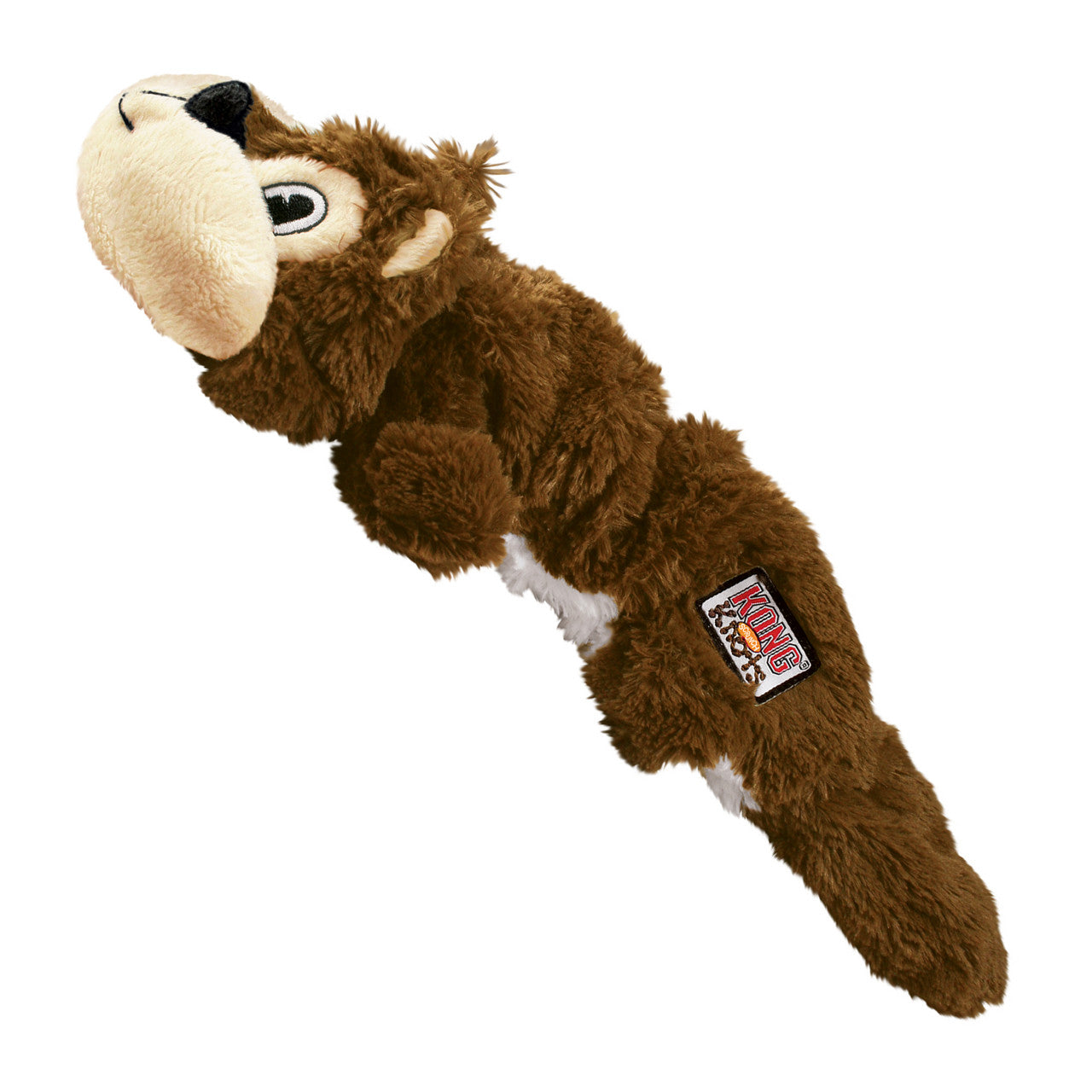 KONG Scrunch Knots Squirrel dog toy with a tag on a white background
