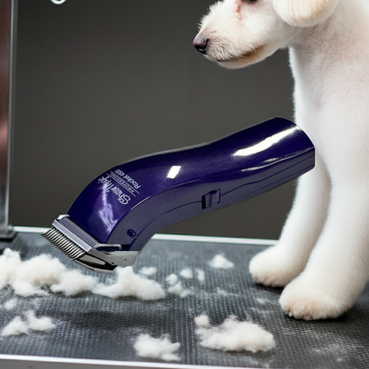 Shear magic battery operated trimmer with a dog on the grooming table