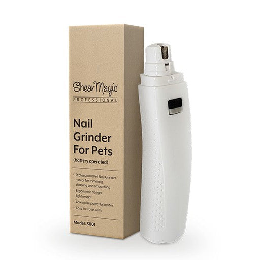 White Shear Magic pet nail grinder with cardboard box on a white background