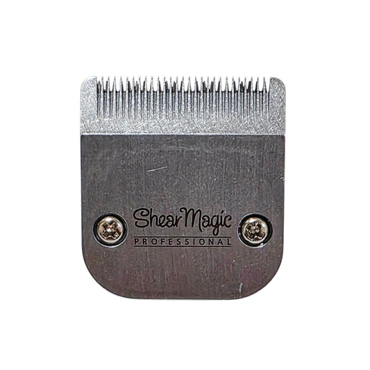 A metal clipper blade with fine cutting teeth on top and the brand name 'Shear Magic PROFESSIONAL' printed on the metal body, shown on a plain white background.