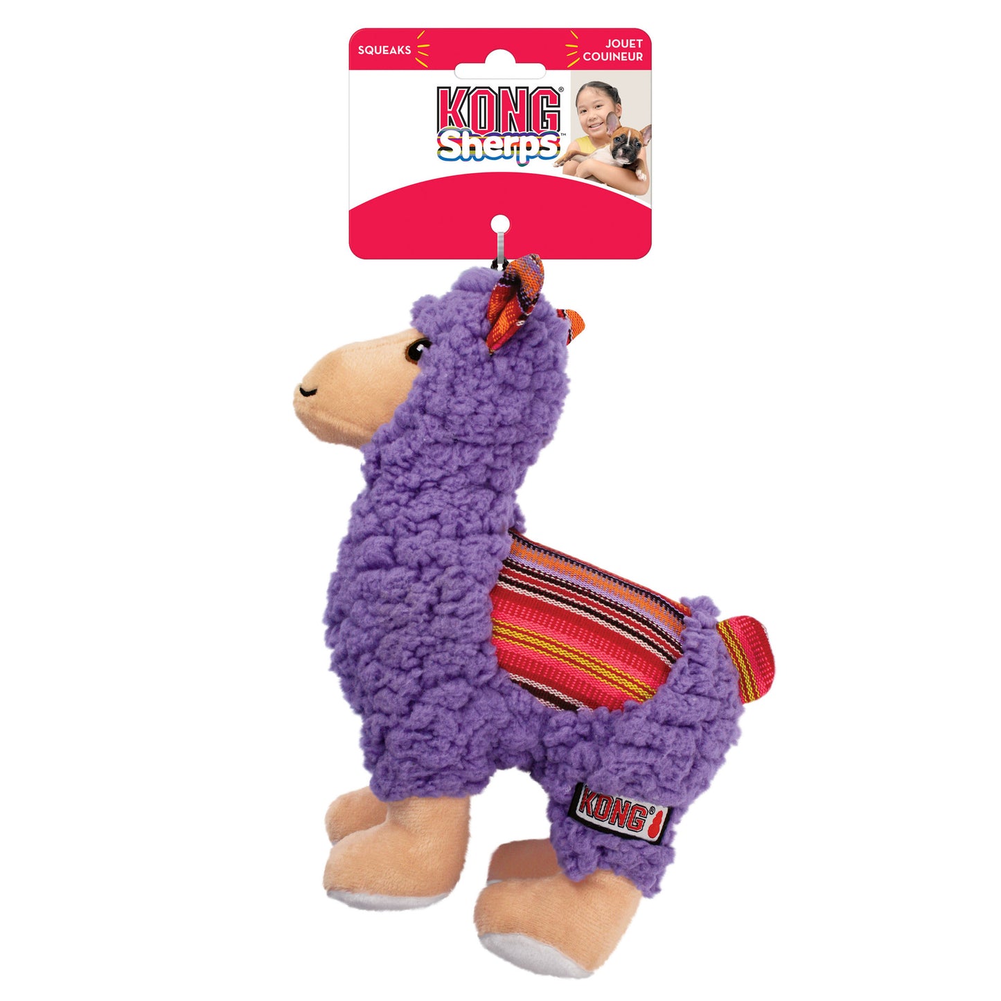 KONG Sherps Llama dog toy with colorful details on a white background