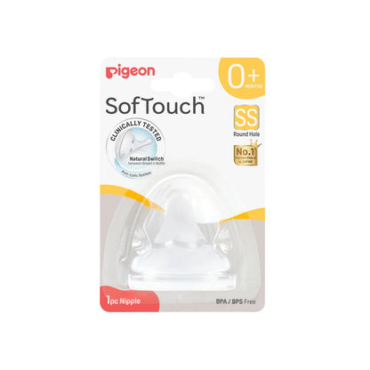 Pigeon SofTouch baby bottle nipple packaging on a white background