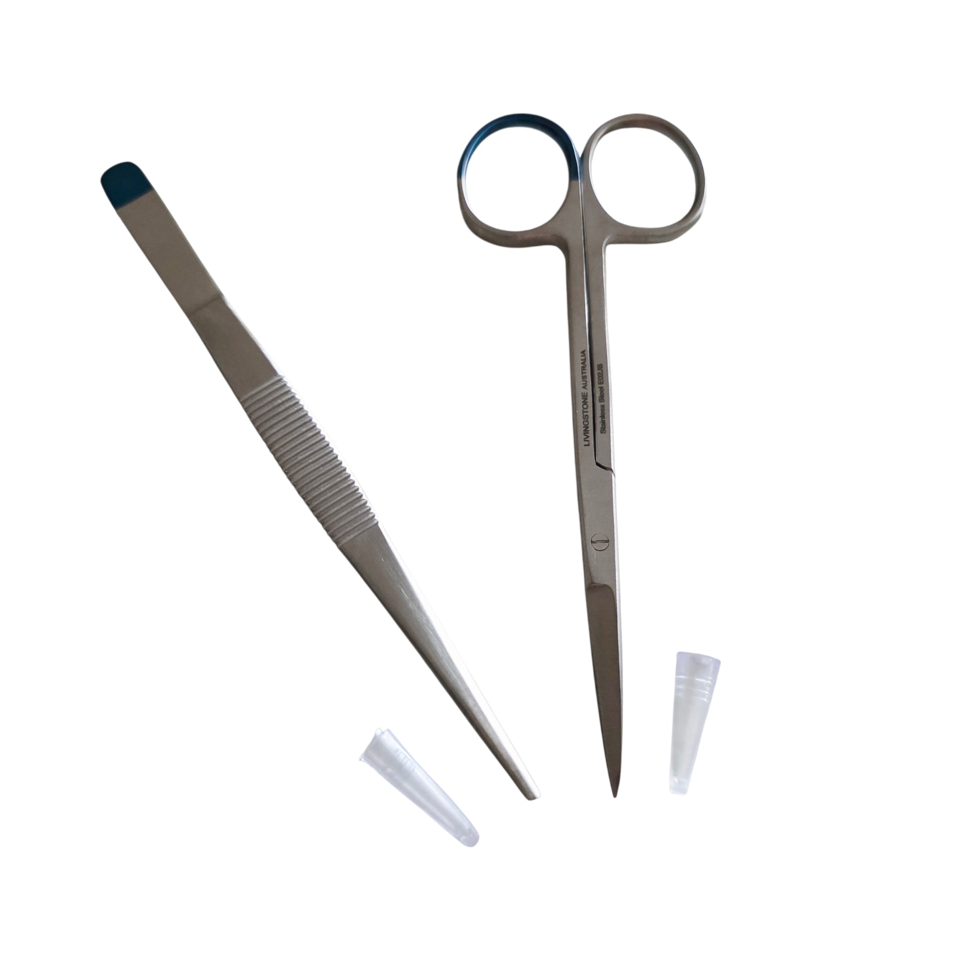 Suture removal kit instruments on a white background