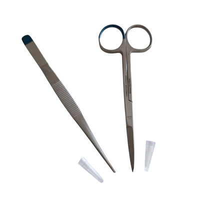 Suture removal kit instruments on a white background