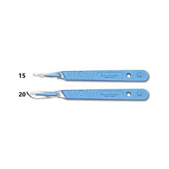 Two Swann Moreton Scalpel blades  on a white background