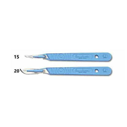 Two Swann Moreton Scalpel blades  on a white background
