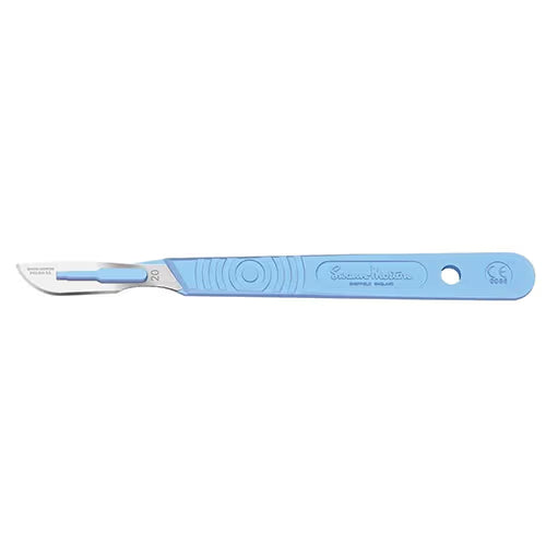 Blue Swann Moreton Scalpel size 20 with a white background