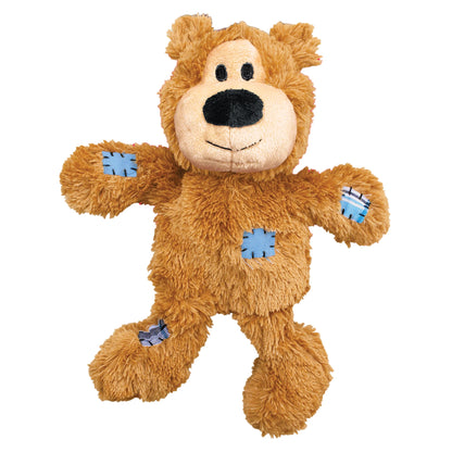 KONG Plush toy Wild Knots Bear with blue patches on a white background