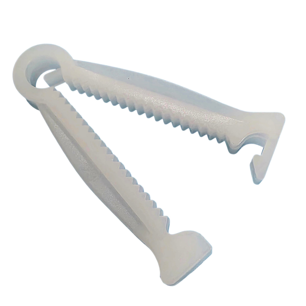 A white plastiUmbilical Cord Clamp shown on a plain white background.