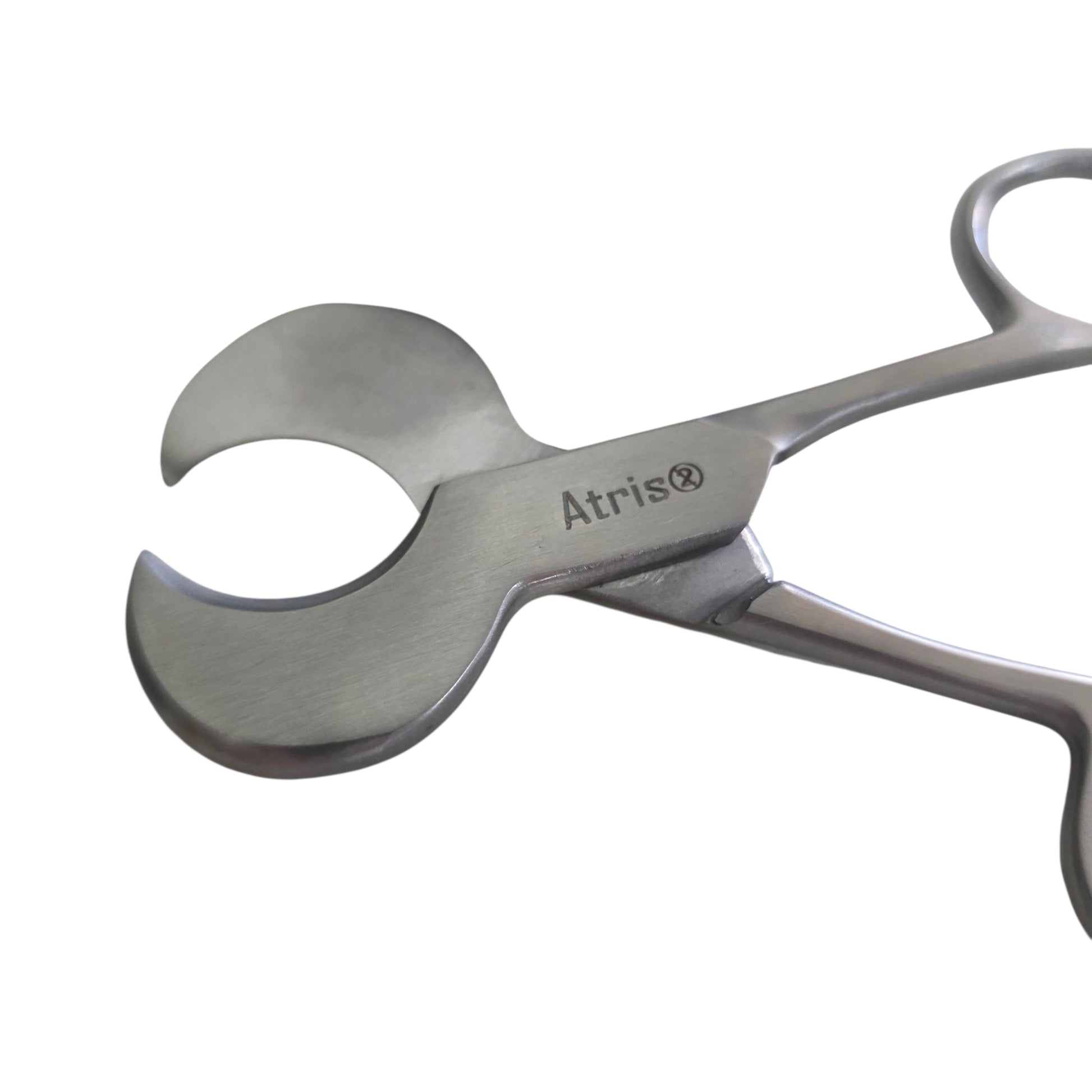 Umbilical Cord Scissors close up with 'Atris' branding on a white background