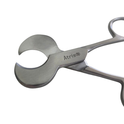 Umbilical Cord Scissors close up with 'Atris' branding on a white background