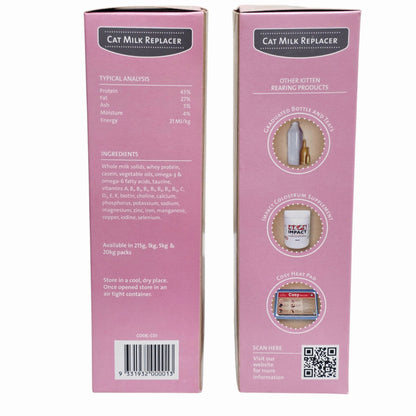 Two pink boxes of Wombaroo Cat Milk Replacer on a white background