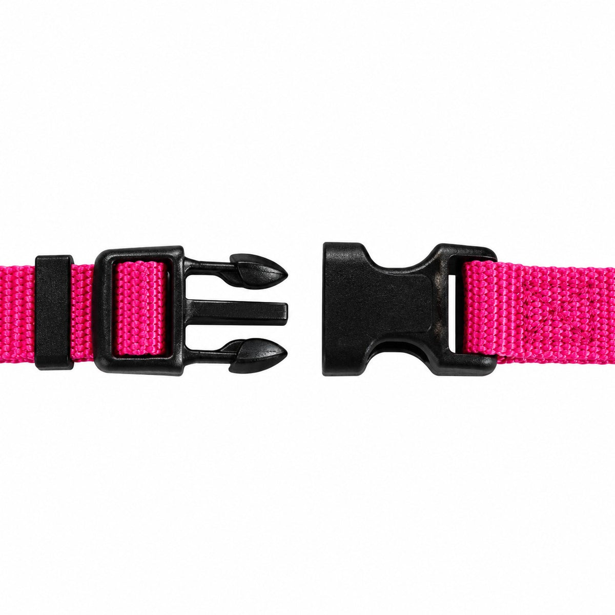 A close-up of a pink XL Oz Fur Kids Collar Buckle on a plain white background.