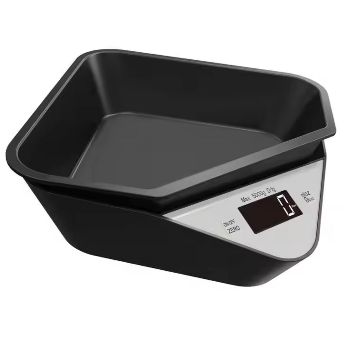 Black small weigh scales with digital display on a white background