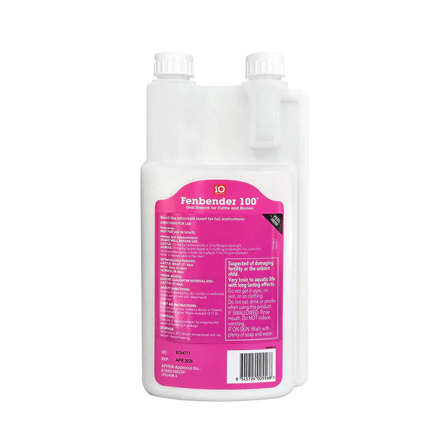 Fenbender 100 pesticide bottle with pink label on a white background