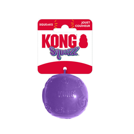 Purple KONG Squeezz ball on a white background